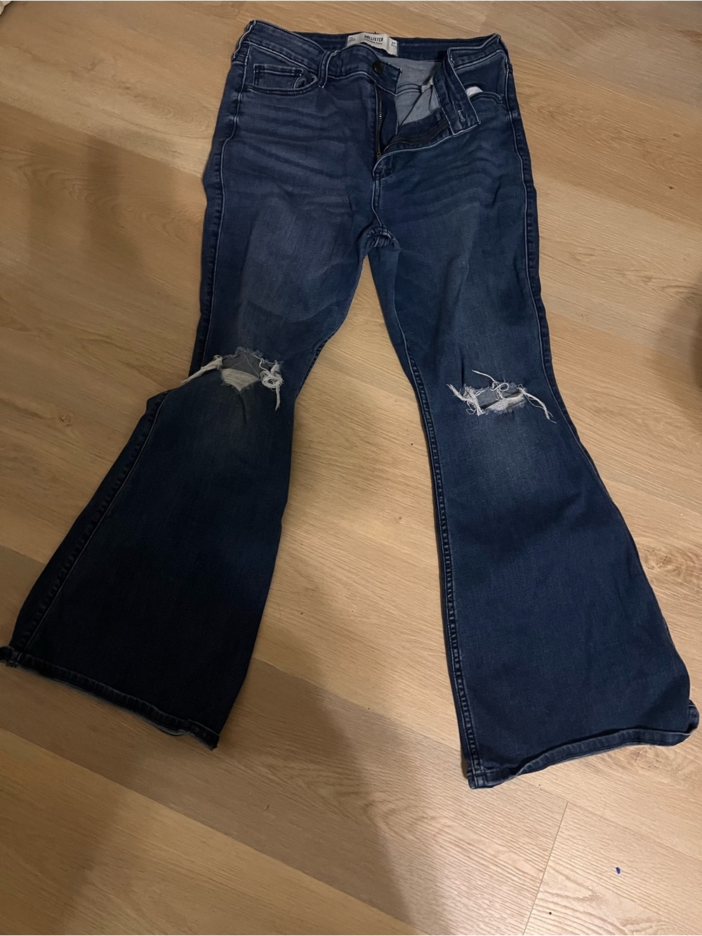 Hollister Dark Blue Distressed Wide-Leg Jeans